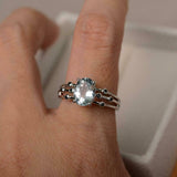 2ct Oval Cut Blue Aquamarine Solitaire Split Band Accent Ring 14k WhiteGold Over