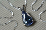 2.5ct Blue Sapphire Pendant Pear Cut Solitaire 14k White Gold Finish NO CHAIN