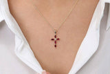 1ct Pink Ruby Pendant with Chain Marquise Cut Holy Cross 14k Yellow Gold Finish