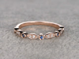 1ct Round Cut Blue Sapphire Wedding Band Vintage Stackable 14k Rose Gold Finish