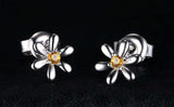 0.5ct Stud Earrings Round Cut Yellow Citrine Floral Design 14k White Gold Finish