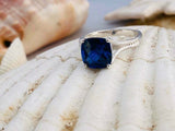 2.1ct Cushion Cut Blue Sapphire Braided Shank Solitaire Ring 18k White Gold Over