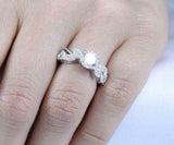 2ct Round Cut Diamond Leaf Milgrain Accent Solitaire Ring 14k White Gold Finish