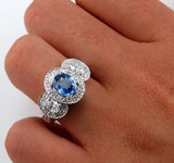 4Ct Oval Cut Blue Tanzanite Diamond Halo Vintage Ring 14K White Gold Finish