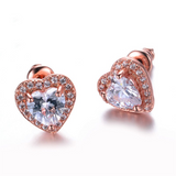 2ct Heart Cut VVS1D Diamond Halo Heart Shape Stud Earrings 14k Rose Gold Finish