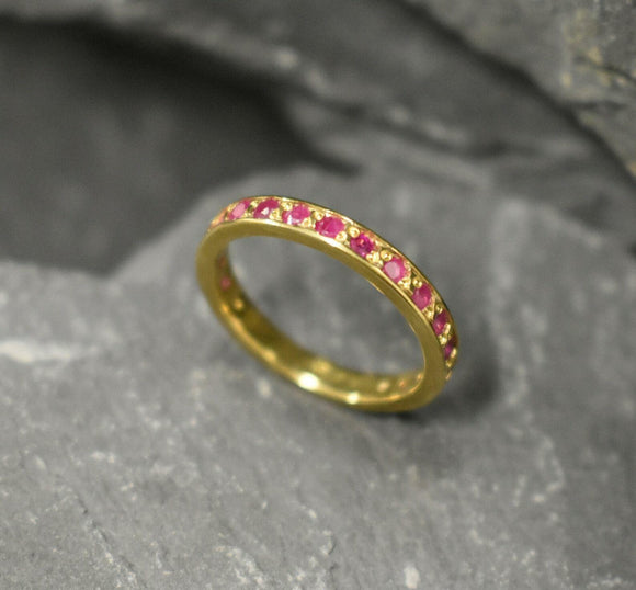 1ct Wedding Band Round Cut Pink Ruby 3/4 Eternity Stackable 14k Yellow Gold Over