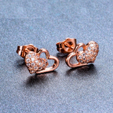 0.5ct Round Cut Diamond Heart Shape Love Design Stud Earrings 14k Rose Gold Over