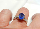 2.55ct Engagement Ring Oval Cut Blue Sapphire Split Shank 14k White Gold Finish