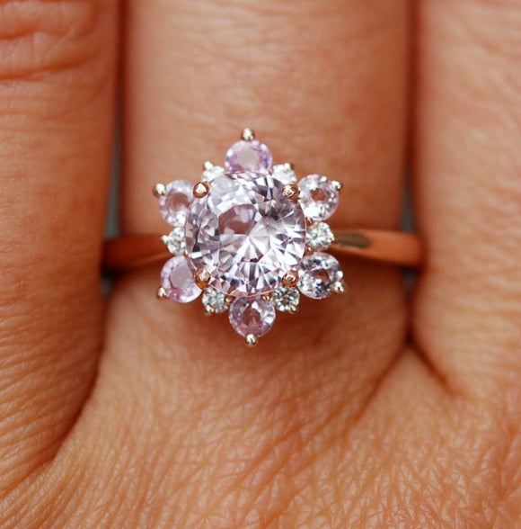 2ct Round Cut Peach Morganite Diamond Flower Engagement Ring 14k Rose Gold Over