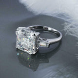 4ct Asscher Diamond Engagement Ring Baguette Accent Trilogy 14k White Gold Over