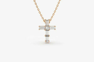 2ct Baguette Cut Diamond Jesus Cross Holy Pendant with Chain 14k RoseGold Finish