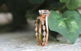 Halo Art Deco Bridal Set Engagement Ring 2ct Round Cut Diamond 14k RoseGold Over