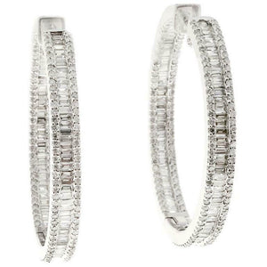 4.5ct Baguette Cut VVS1D Diamond Inside Out Hoop Earrings 14k White Gold Finish