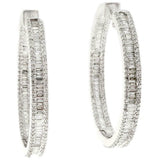 4.5ct Baguette Cut VVS1D Diamond Inside Out Hoop Earrings 14k White Gold Finish