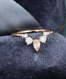 1ct Pear Cut Simulated Peach Morganite Curved Wedding Band 14k Rose Gold Plated