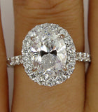 4Ct Oval Cut Diamond Classic Halo Solitaire Engagement Ring 18K White Gold Over