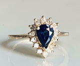 2ct Pear Cut Blue Sapphire Diamond Floral Solitaire Ring 14k Yellow Gold Finish