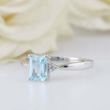 2ct Emerald Cut Blue Aquamarine Engagement Ring Solitaire 14k White Gold Finish