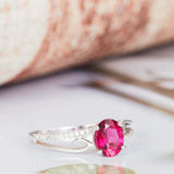 1.5ct Oval Cut Pink Ruby Engagement Ring Split Shank 14k White Gold Finish