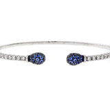 1.46ct Round Cut Blue Sapphire Open Cuff Bracelet Matchstick 14k White Gold Over