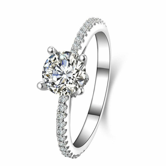 1.6ct Round Cut Diamond 4 Prong Solitaire with Accent Ring 14k White Gold Finish