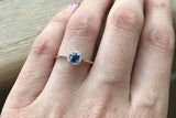 0.5ct Round Cut Blue Sapphire Engagement Ring Diamond Halo 14k White Gold Finish