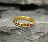 1ct Round Cut Red Garnet Stackable Eternity Wedding Band 14k Yellow Gold Finish