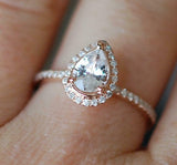 1ct Engagement Ring Pear Cut Diamond Round Accent Halo 14k Rose Gold Finish