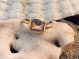 2.1ct Emerald Cut Peach Morganite Bezel Set Solitaire Ring 14k White Gold Finish