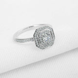 2.3ct Round Cut Diamond Dual Halo Solitaire with Accent Ring 14k White Gold Over