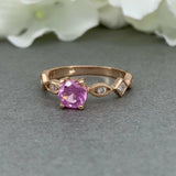 1ct Round Cut Pink Sapphire Accents Solitaire Engagement Ring 14k Rose Gold Over