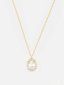 1ct Diamond Pendant with Chain Oval Cut Brilliant Halo 14k Yellow Gold Finish