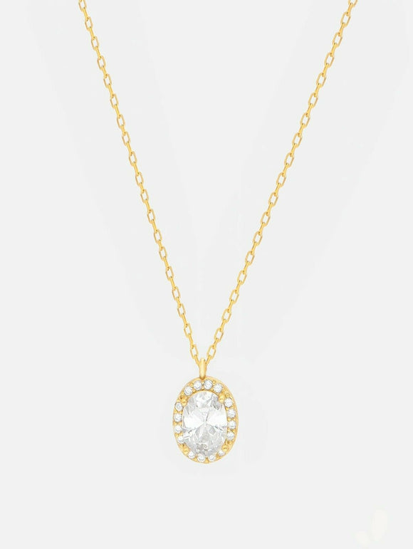 1ct Diamond Pendant with Chain Oval Cut Brilliant Halo 14k Yellow Gold Finish