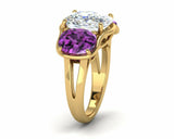 2ct Oval Cut Diamond Amethyst Three Stone Engagement Ring 14k Yellow Gold Finish