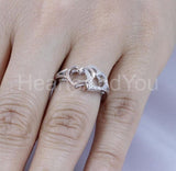 1ct Round Cut Moissanite Dual Heart Valentine Engage Ring 14k White Gold Plated