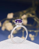 1ct Round Purple Amethyst Halo Solitaire Engagement Ring 14k White Gold Finish