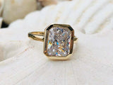 2ct Engagement Ring Radiant Cut Diamond Bezel Set Solitaire 14k Yellow Gold Over