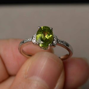 1ct Oval Cut Green Peridot Engagement Ring 14k WhiteGold Finish Accent Solitaire