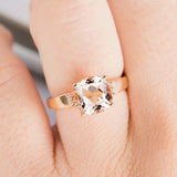 2ct Cushion Cut Peach Morganite Diamond Accent Solitaire Ring 14k Rose Gold Over