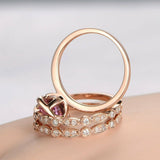 1ct Emerald Pink Sapphire Trio Set Promise Engagement Ring 14k Rose Gold Finish