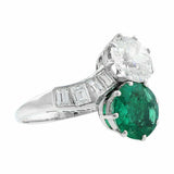 3Ct Round Cut Green Emerald Diamond Two Stone ByPass Ring 14K White Gold Finish