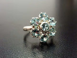 2.8ct Engagement Ring Round Blue Aquamarine Cluster Floral 14k White Gold Finish