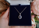 3ct Oval Cut Blue Sapphire Pendant with Chain Halo Cluster 14k White Gold Finish