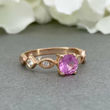 1ct Round Cut Pink Sapphire Accents Solitaire Engagement Ring 14k Rose Gold Over