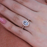 2.2ct Oval Cut Blue Aquamarine Engagement Ring Diamond Halo 14k Rose Gold Finish