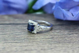 2.2ct Princess Cut Blue Sapphire Halo Celtic Trinity Ring 14k White Gold Finish