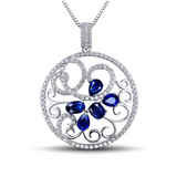 2ct Pear Cut Blue Sapphire Flower Wedding Pendant 14k White Gold Finish NO CHAIN