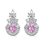 2ct Round Cut Pink Sapphire Halo Cluster Stud Earrings 14k White Gold Finish