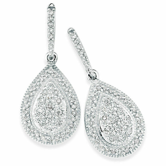 1.5ct Round Cut VVS1D Diamond Fancy Tear Drop Earrings 14k White Gold Finish