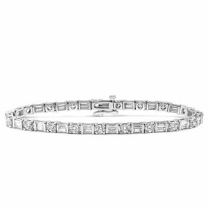 15Ct Round Baguette Diamond Elegant Slim Tennis Bracelet 14K White Gold Finish